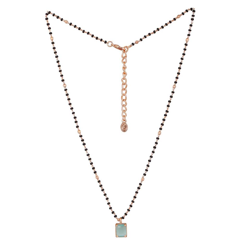 Estele Rose Gold Plated Cz Mangalsutra Necklace Set With Mint Green Stones For Women