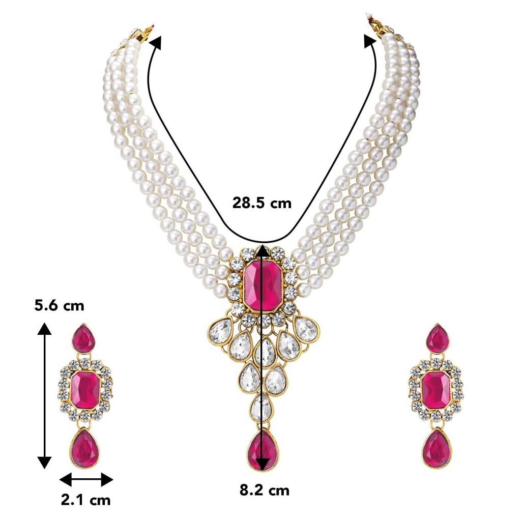 Peora Crystal Pearl Necklace Earring Traditional Jewellery Set Gift For Women Girls : PF24N01RP