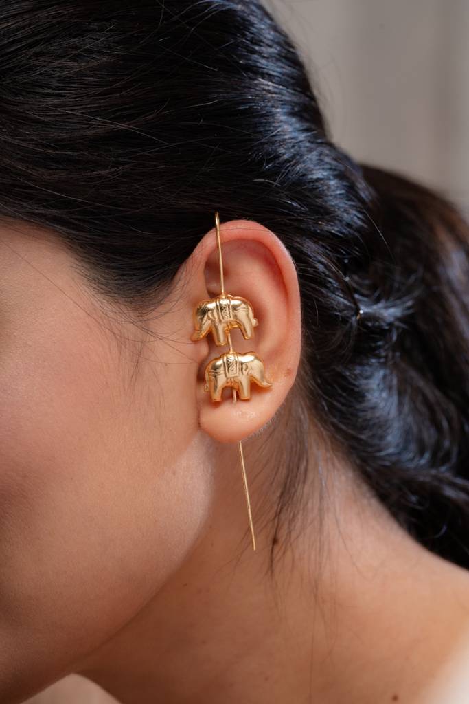 Anti-Tarnish 22Kt Gold-Plated Gaj Needle Earcuff-Single : EC06019