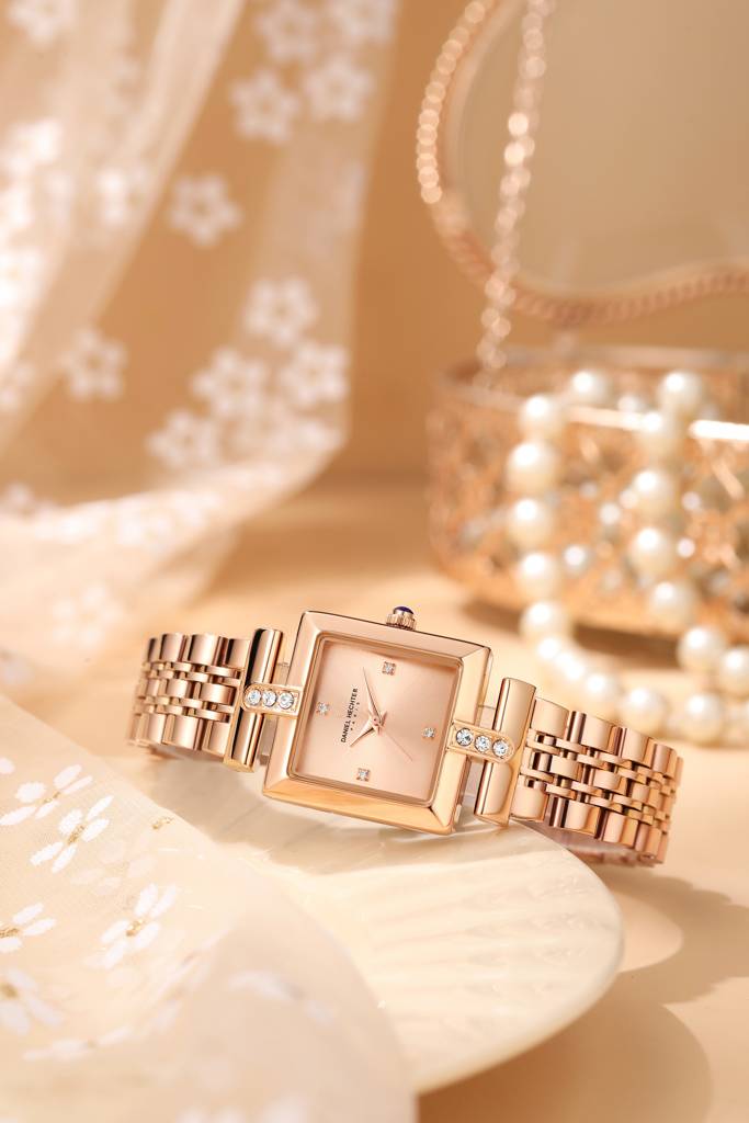 Daniel Hechter Paris Cambon Collection Luxury Watch For Women With Square Dial, Crystal Accents And Stainless Ste : DHW2008-33