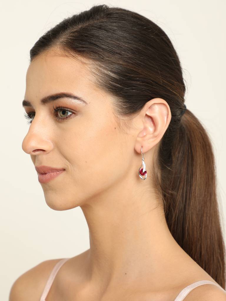 92.5 Sterling Silver Rhodium Plated Swiss Zirconia Blood Red Eye Dangler Earrings Gift For Women & Girls : CSCLRE3RD_RU