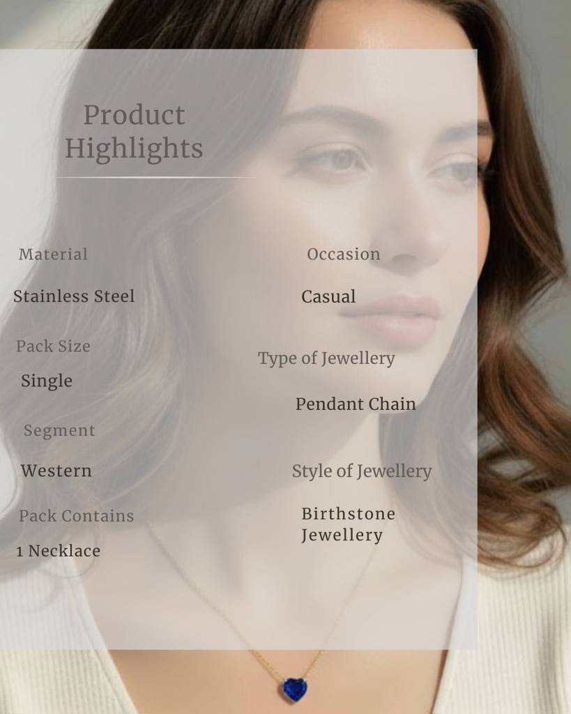 Birthstone Necklace For Women | Premium Heart Shaped Pendant Necklace | September Sapphire : CJLX225410109IR