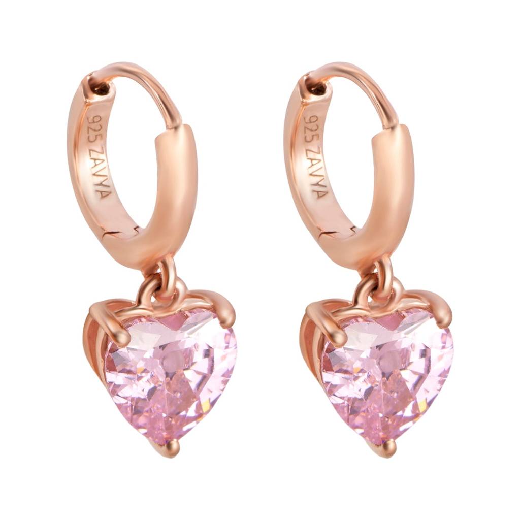 Romantic Rose Rose Gold Plated 925 Sterling Silver Heart Earrings : EAR-20651-RG