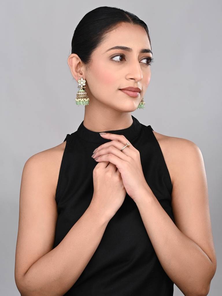 Gold Plated Kundan & Meenakari Jhumka Earrings : S24FAER411SGRN