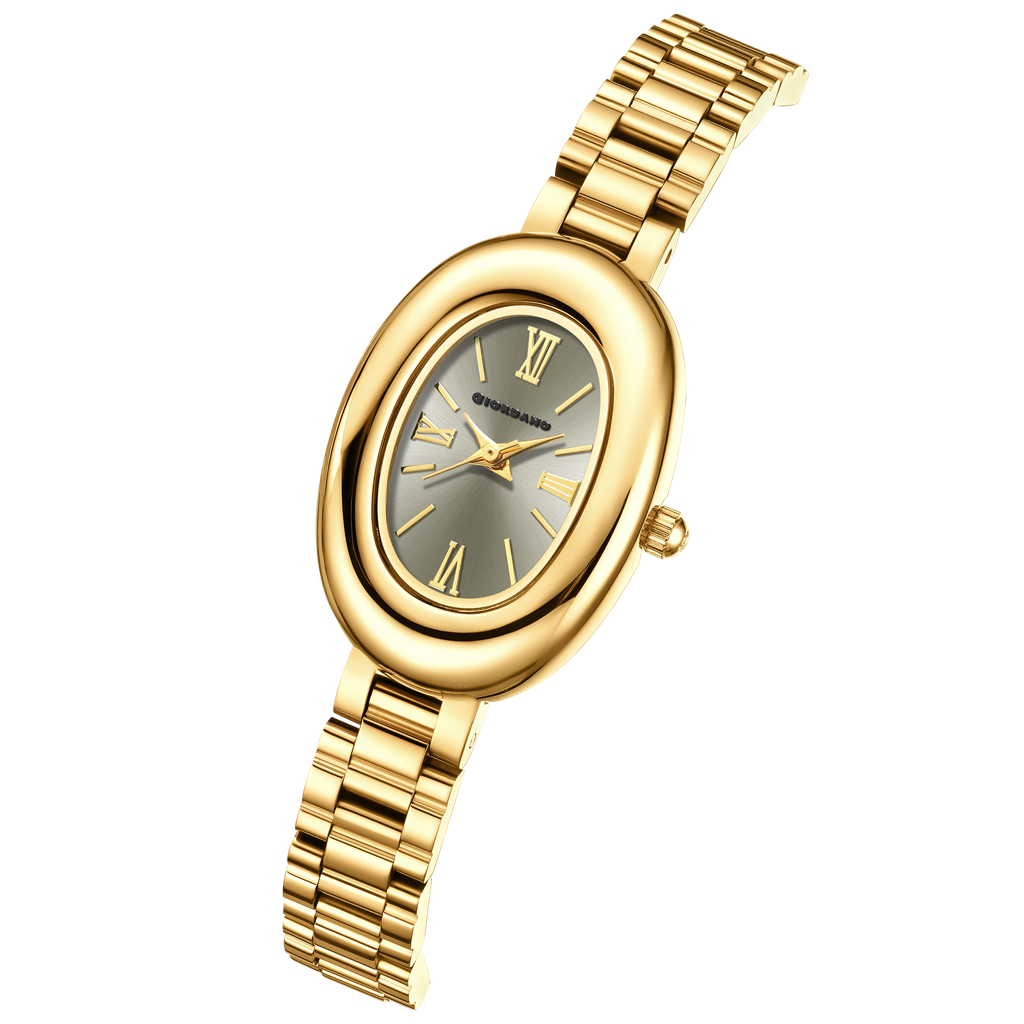 Giordano Oval Shape Dial Watch For Women – Elegant Roman Numerals, Stainless Steel Strap, Sleek Analog Design : GZ-60115-22