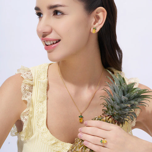 18K Gold Vermeil Tropical Pineapple Pendant Necklace For Women | Valentine Gift Jewellery : KNP0080-Gold