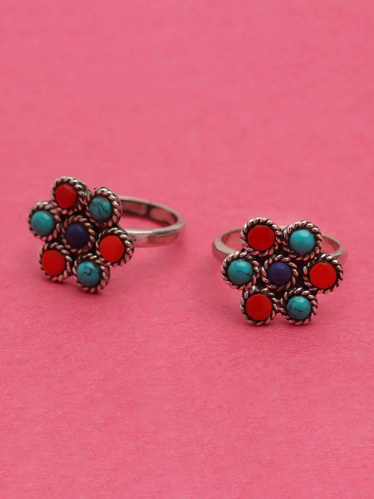 Silver Colorful Flower Toe Ring : U100SO006TR0264