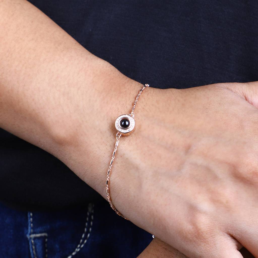925 Rose Gold-Plated Silver Chain Bracelet With Evil Eye Charm – Double Layered Protection : CBR-SL-9511-W