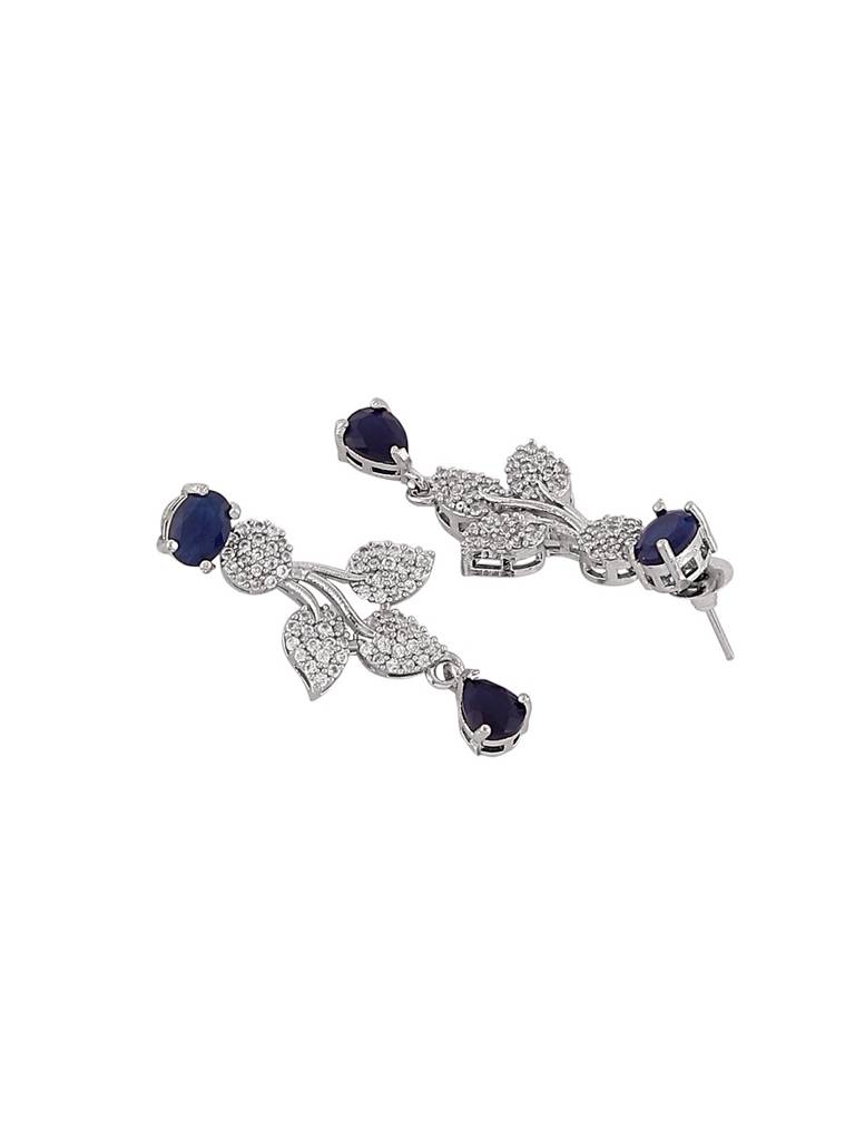 Elegant Blue Crystal Leaf Pattern Jewellery Set With Necklace And Earrings For Party Wear : sherva-JS