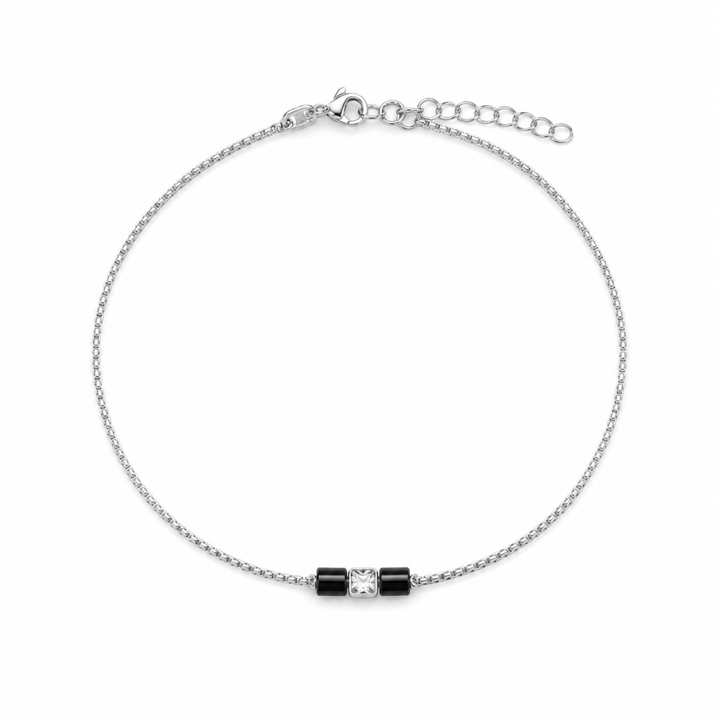 Silver Black Accent Anklet : AN03352