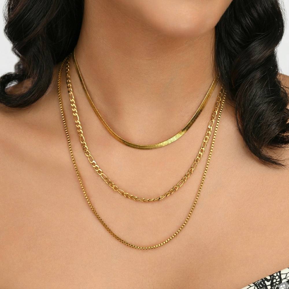18K Gold-Plated Layered Chain Necklace Set : 100052