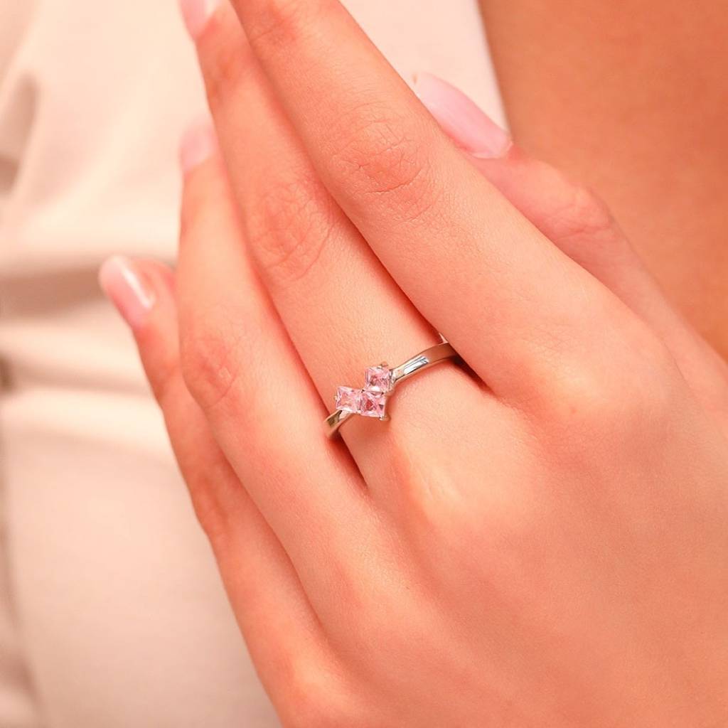 Dusty Pink Heart 925 Sterling Silver Ring For Women (Adjustable) : RNG-40128