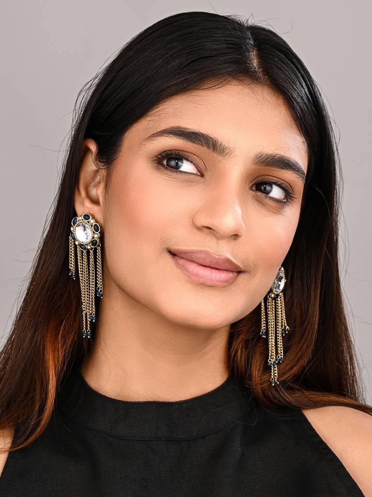 Kundan Tassel Drop Earrings : S24FAER519BLU