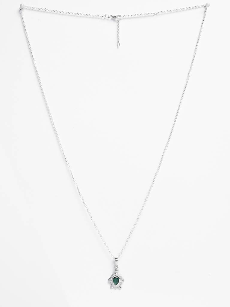 925 Silver Platinum Plated Swiss Zircon Lucky Tortoise Turtle Men Pendant Necklace With Chain Gift For Men & Boys : CSMNP16