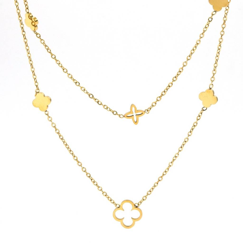 Gold Plated Elegant Clover And Bead Layered Necklace For Women & Girls : HSPS60MB0217