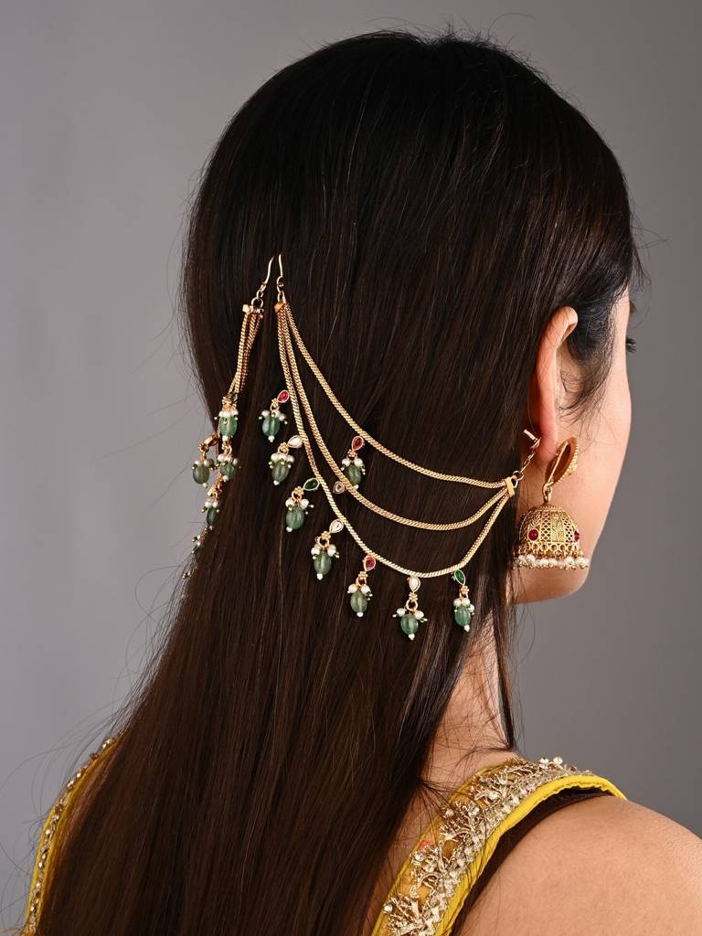 Opulent Multistrand Earchains With Cluster Beads : S24FAEC602GLD