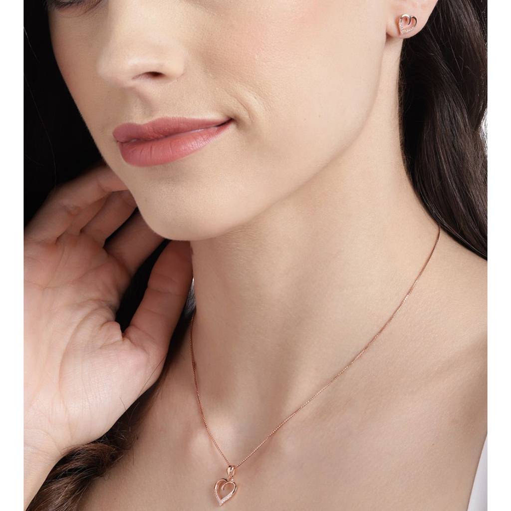 Rosy Devotion Cz Rose Gold-Plated 925 Sterling Silver Earrings : EAR-20643-RG