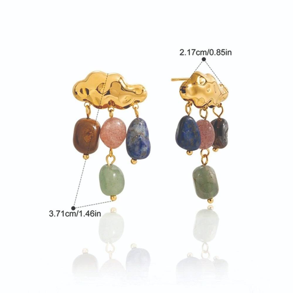 Women Gold-Toned Multi-Stone Beaded Drop Statement Earrings - 18K Gold Plated : 100551