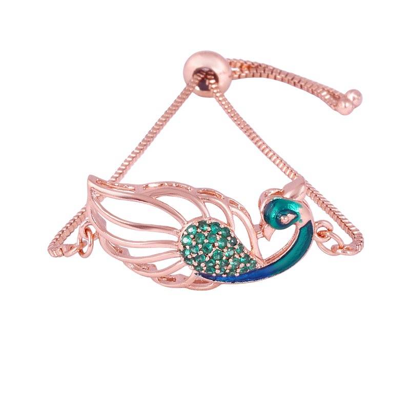 Luxury Peacock Motif Bracelet | Rose Gold Plated Cz Green Stone Shine | Occasion Wear : AD-174-RGGNBR