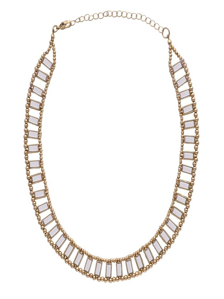 18K Gold Plated Refined Stone Studded Baguette Link Necklace Anti Allergenic For Women : SCDELNL0398