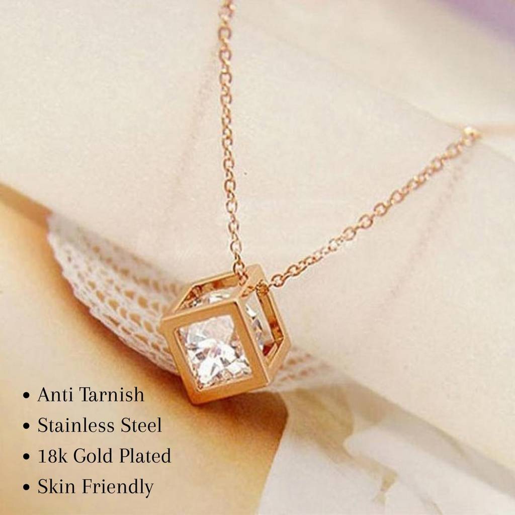 Diamond Cube Pendant Necklace : NC_SS_CubeDimnd_gld