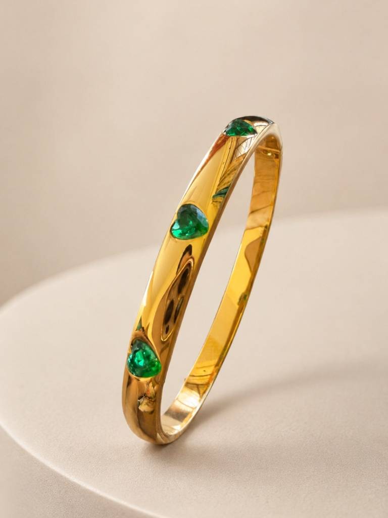 Emerald Heart Cz Gold Bracelet – Waterproof Anti Tarnish Bangle : ATB919GHS