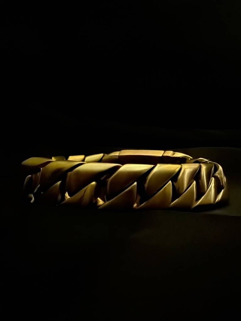 Matte Gold Chunky Cuban Link Bracelet For Men | Stainless Steel : MATB871MGCB