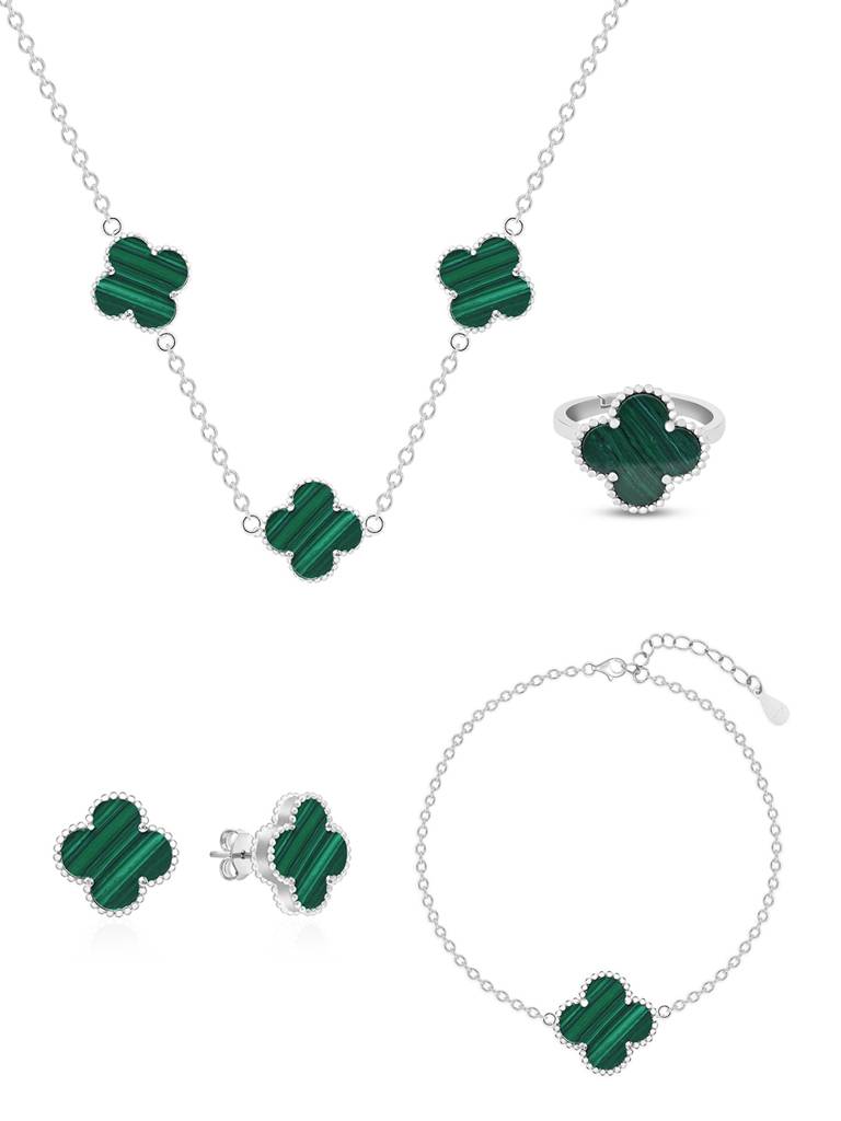 Green Clover Charm Silver Jewellery Set : MJS82