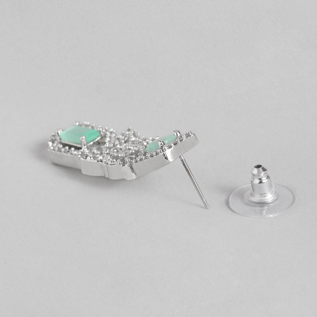 Estele Rhodium Plated Cz Shimmering Necklace Set With Mint Green Crystals For Women : AD-703-IR-MGNKER
