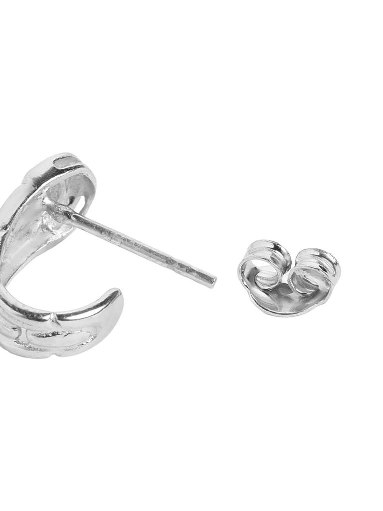 925 Sterling Silver Rhodium Plated Cz Interlock Chain Half Hoop Earring : SILE603