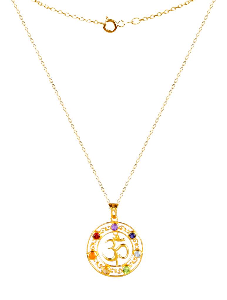 925 Sterling Silver Gold Plated Chakra Pendant With Chain For Women. | Gemstone Pendant | Handmade Jewelry | Eleg : FU-0417G-C