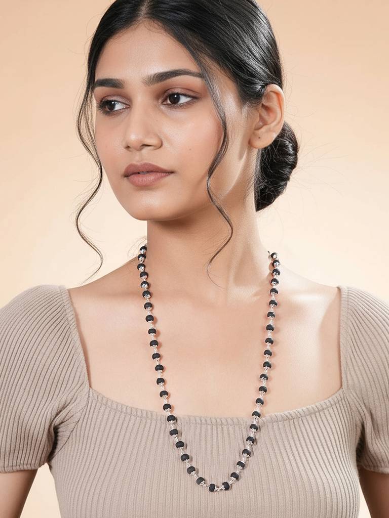 Divine Statement Karungali Mala With Silver Plated Cap Necklace With Lab Certificate For Minimal Style . : STLK8229