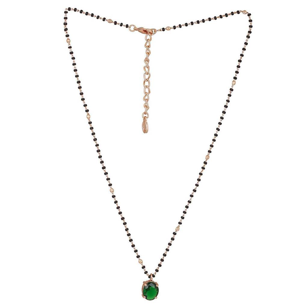 Estele Rose Gold Plated Cz Elegant Mangalsutra Necklace Set With Emerald Stones For Women