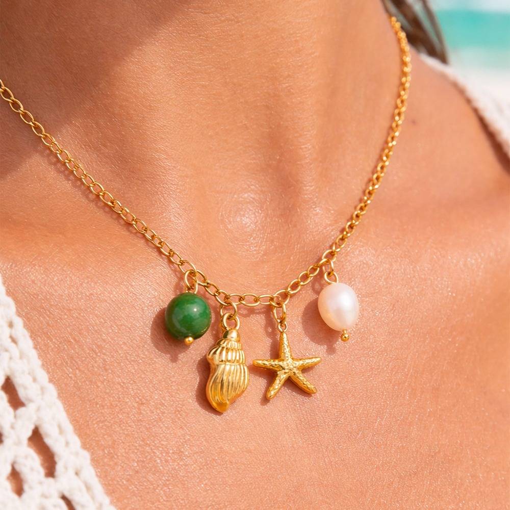 Waterproof Ocean Treasure Charm Necklace - Skin-Safe, Casual Everyday Look : 100082