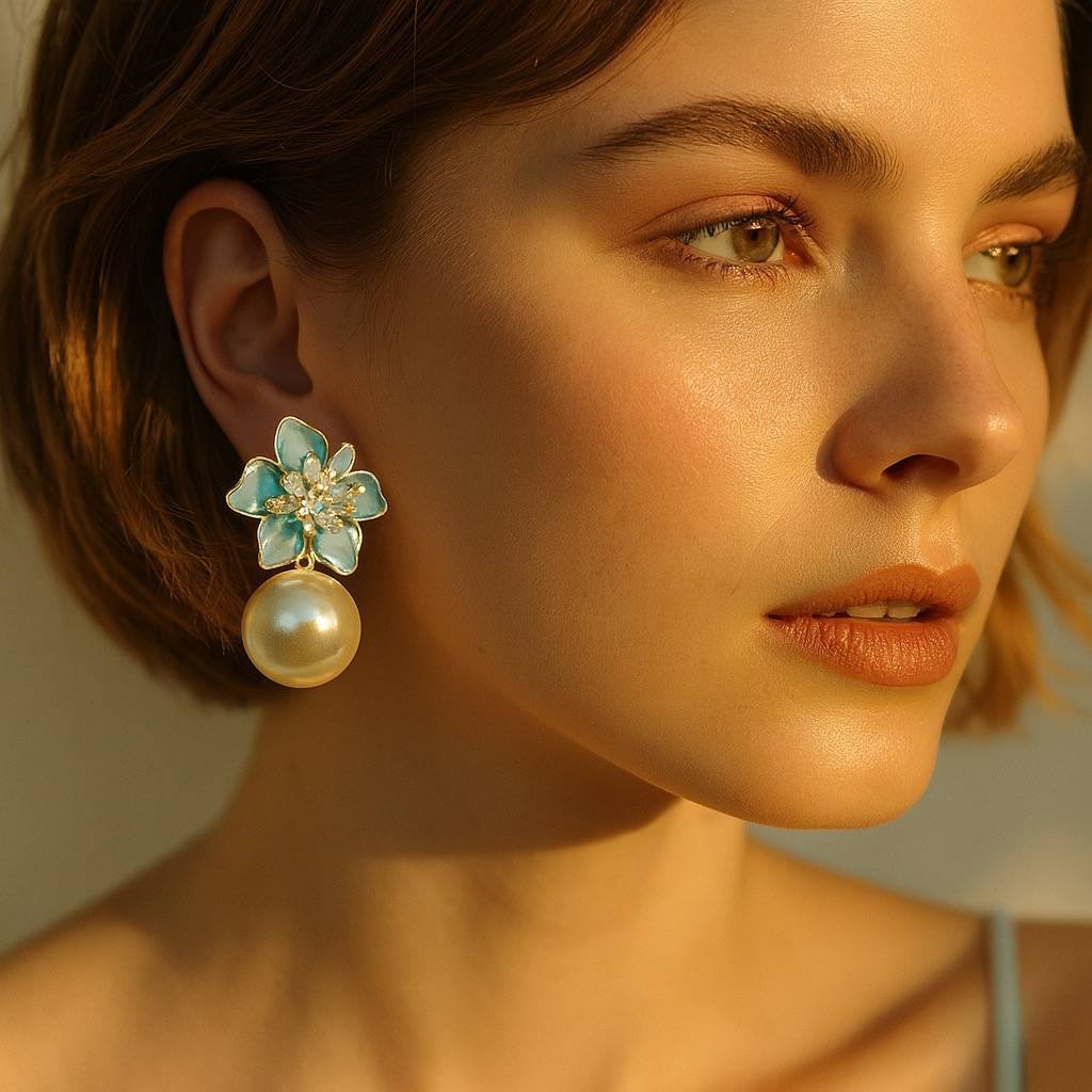 Floral Pearl Drop Earrings : AN-LJ-BU-0027-DE