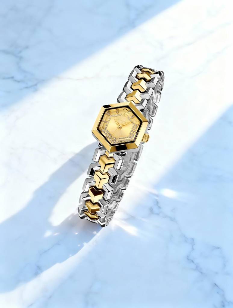 Giordano Analog Watch For Women Â Hexagon Dial With Crystal Accents, Stainless Steel Bracelet, Elegant Wristwa : GZ-60137-22