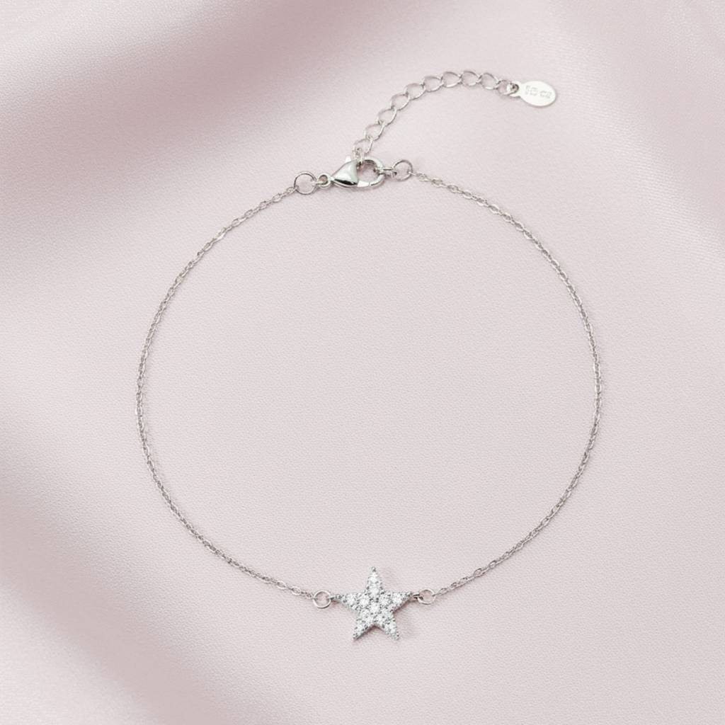 925 Silver Zircon Studded Star Bracelet : IS-BR-CH-1116