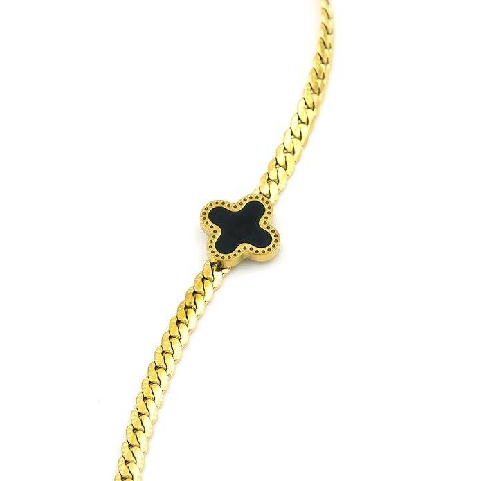 Gold Plated Anti Tarnish Black Clover Charm Bracelet For Women : HSPS60MB0953