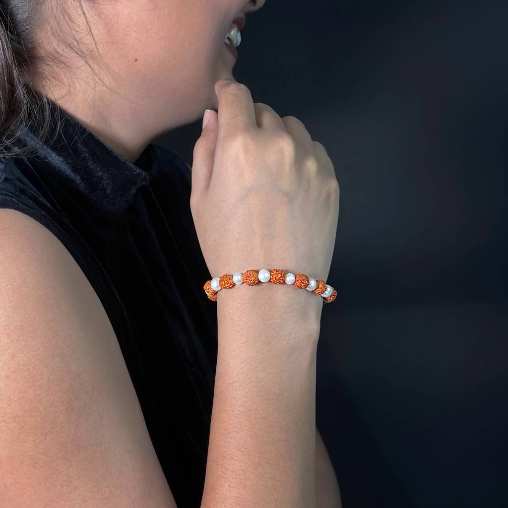 Natural Rudraksha And Pearl Bracelet : IS-BR-ST-1153