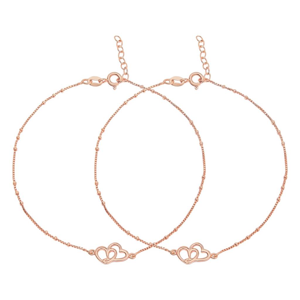 Hearts Rose-Gold Plated 925 Anklet : ANK-60131-PAIR
