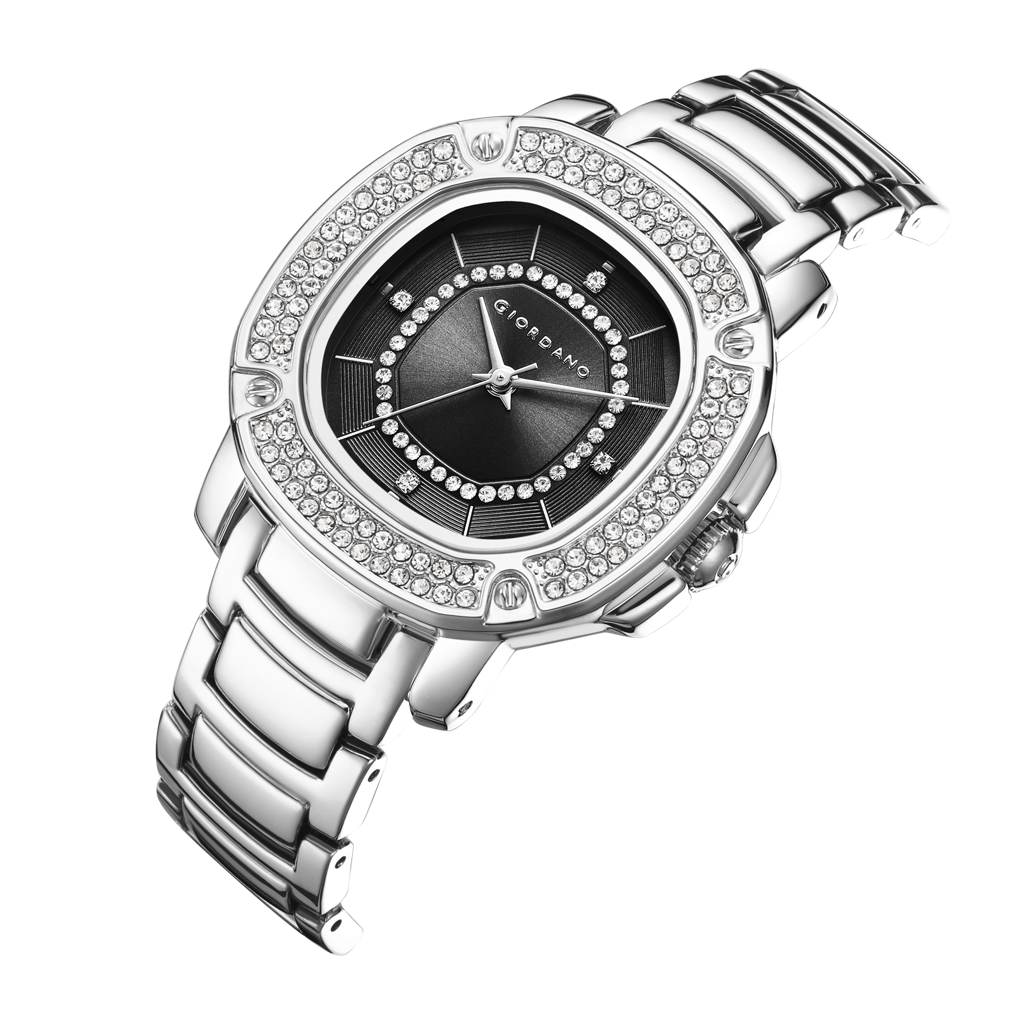 Giordano Analog Dress Watch For Women With Square Dial, Crystal-Accented Bezel And Stainless Steel Strap : GZ-60109-11