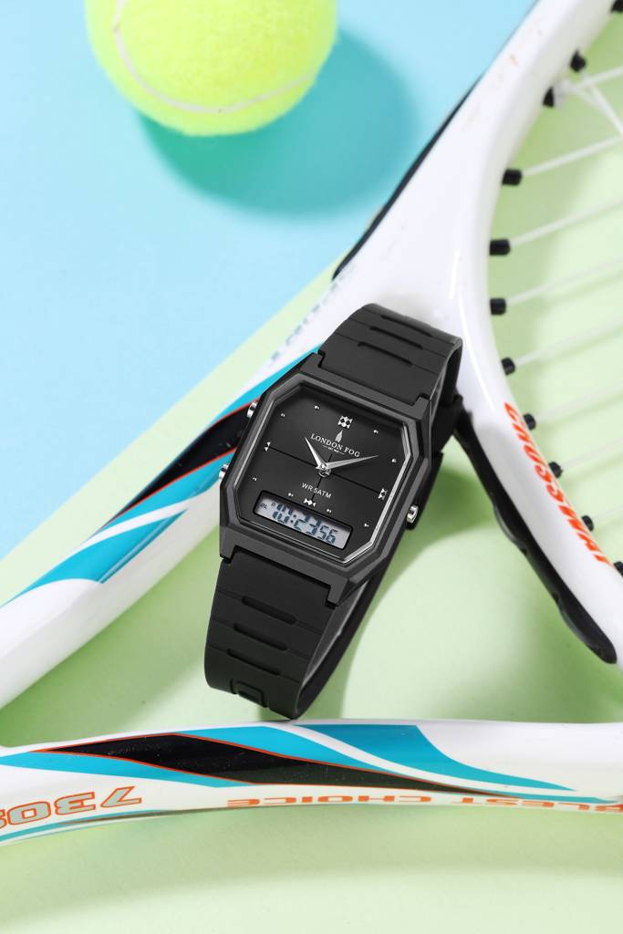 Analog-Digital Quartz Watch For Men With Square Dial, Crystal-Accent Hour Markers, Digital Time Display And Sili : LFM10014-01