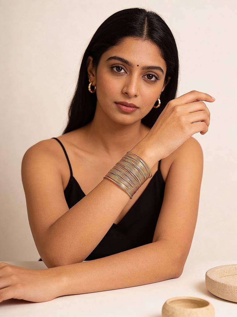 Gold Tones Multi Layered Designer  Cuff Bracelet : STBR8231