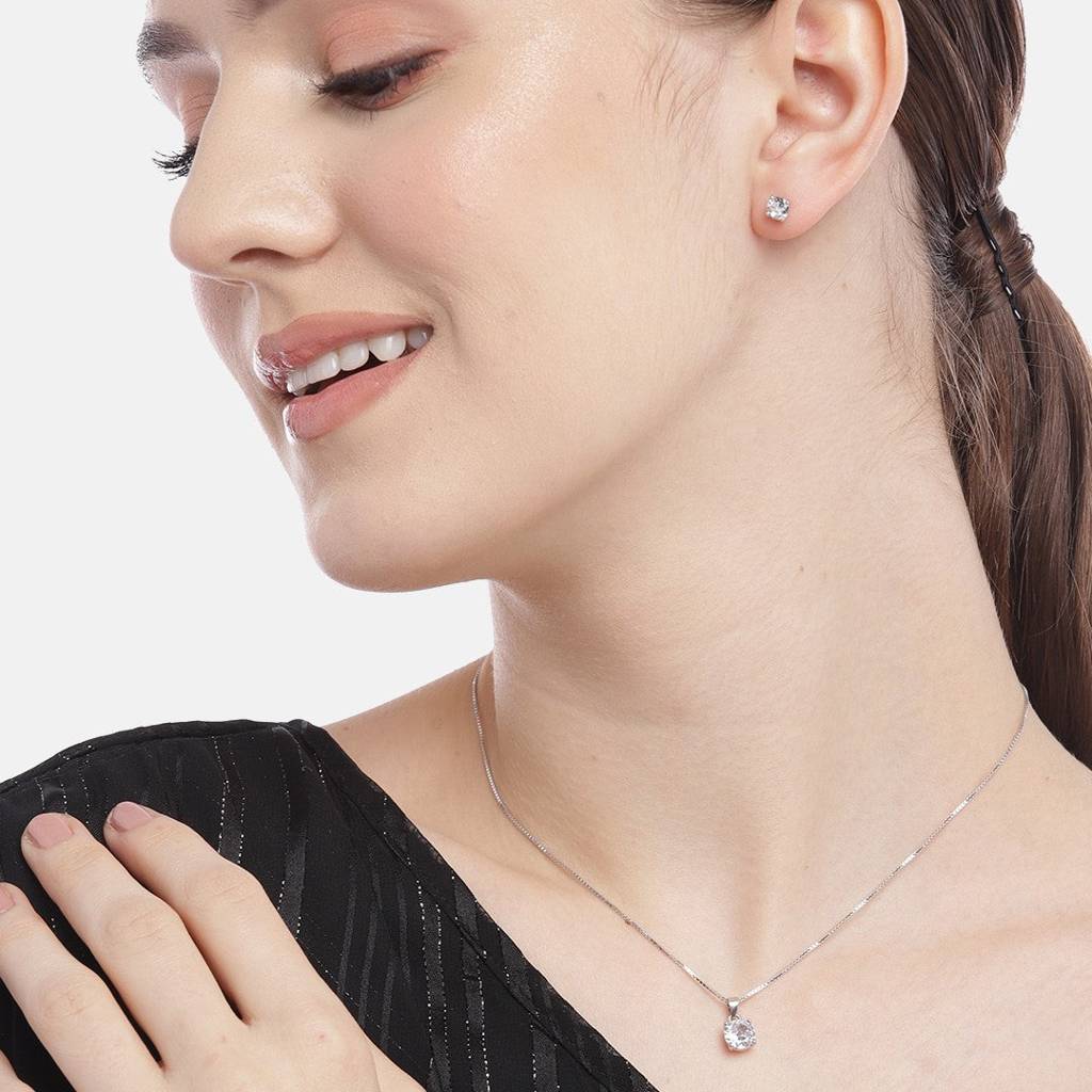 Sensational Solitaire 925 Silver Jewellery Set : JS-70035-C