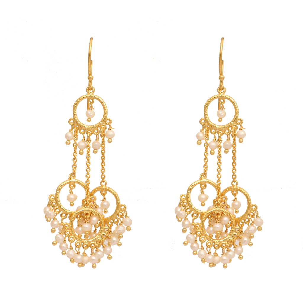 18K Golden Ring Pearl Drops Anti Tarnish Earrings : YI24A0276E