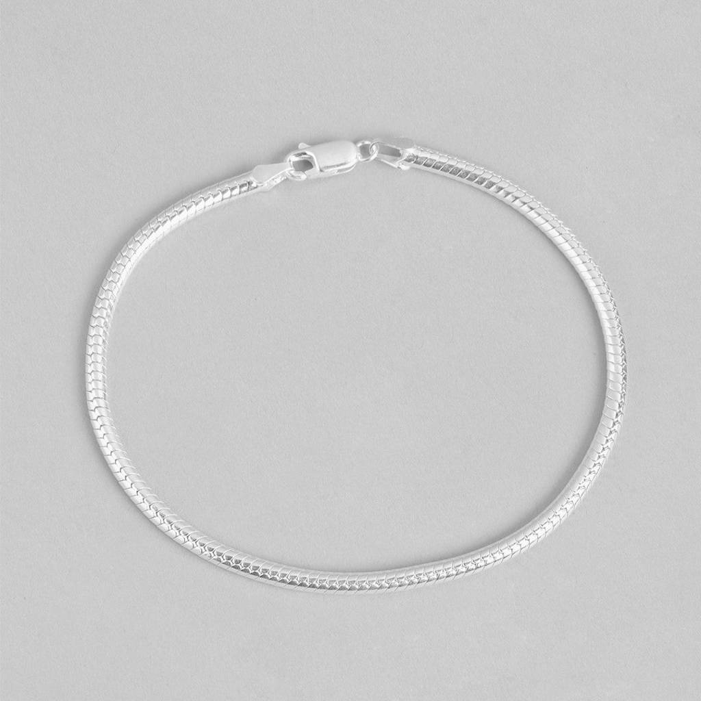 Serpentine Elegance Rhodium-Plated Snake Chain Men'S Bracelet : BR-80296-S