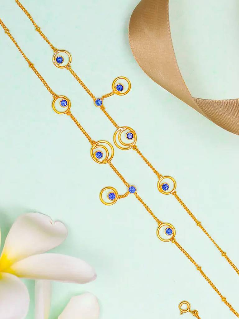 Silver Round Motif With Blue Stone Anklet : U080SO08LA0295
