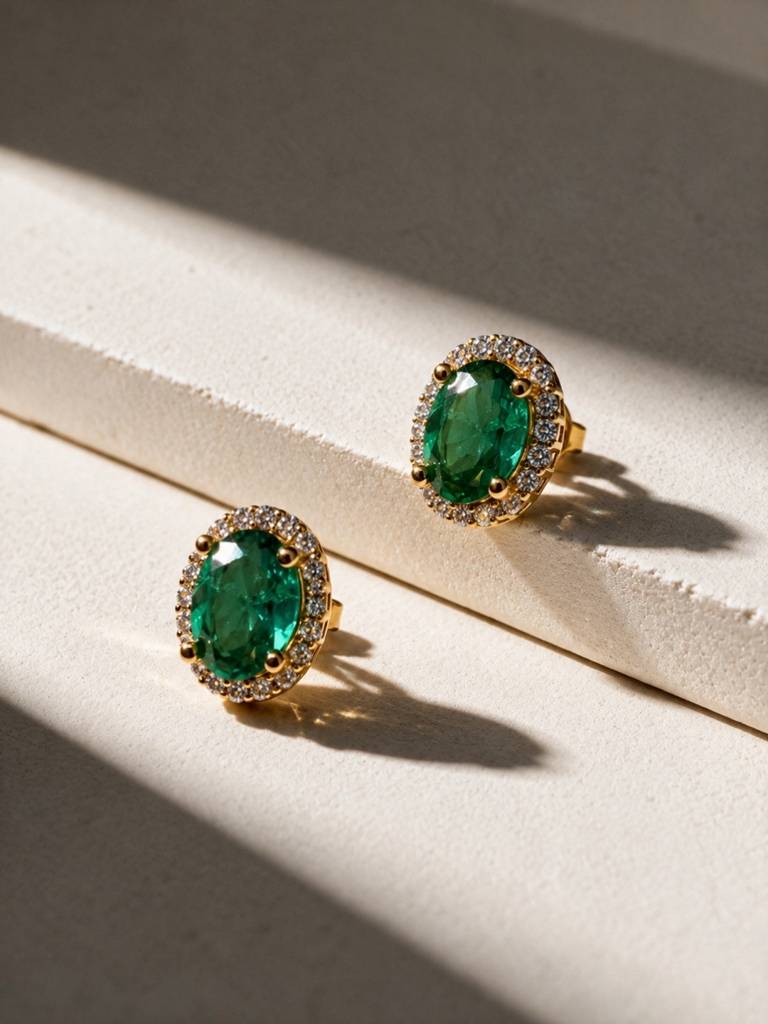 Pino Green Oval Halo Necklace & Earring Set, 18K Gold-Plated : SET1056GRSS