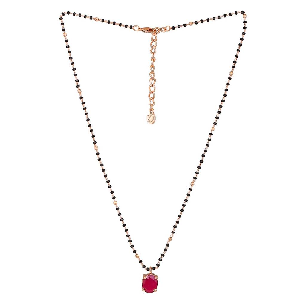 Estele Rose Gold Plated Cz Spherical Maangalsutra Necklace Set With Ruby Stones For Women