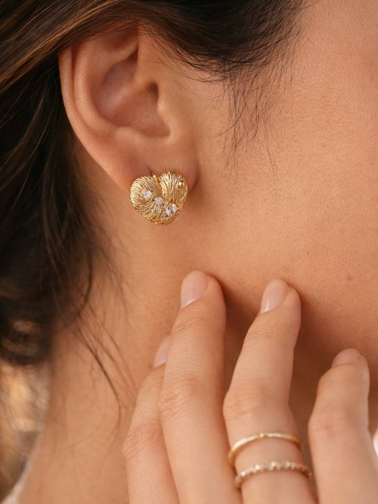 Textured Heart Hoop Earrings – 18K Rose Gold Cz Anti-Tarnish : S925E778HTH